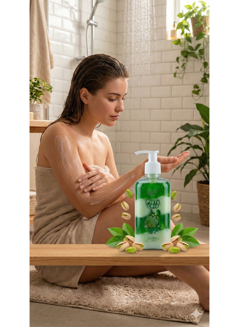 SAPI Cosmetics Pistachio Moisturizing Body Gel & Lotion – Deep Hydration for Body and Bikini Area – Gourmet Pistachio Scent, 300ml - Image 3